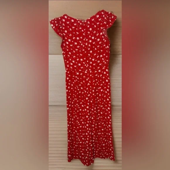 LULUS Size Floreal Love Red Floral Print Ruffled  Jumpsuit Flutter Sleeve Size S - Picture 3 of 3